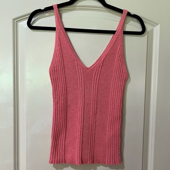ANTHROPOLOGIE Knit Sleeveless Pullover V-neck Top Coral Pink Women’s Size Medium - Picture 6 of 11